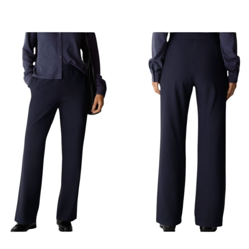 Eileen Fisher Washable Stretch Crepe Straight Pant Ink Dark Navy Blue Size S